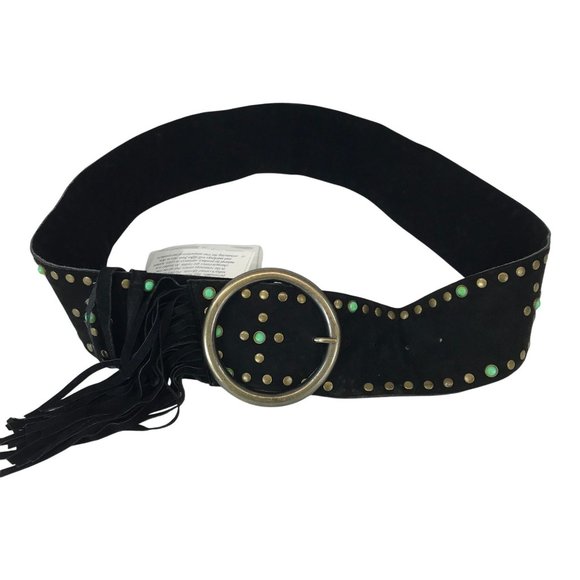 Tasha Polizzi Desert Belt Handmade Wide Seed Bead BLACK Suede - Picture 1 of 4